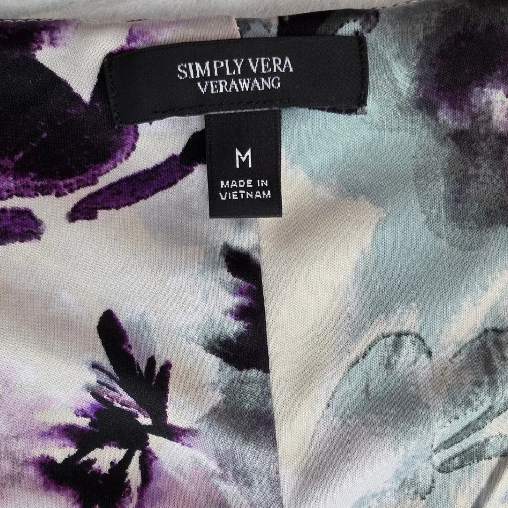 Simply Vera Vera Wang Purple Watercolor Floral High-Low V-Neck Dress Womens M - Picture 3 of 8